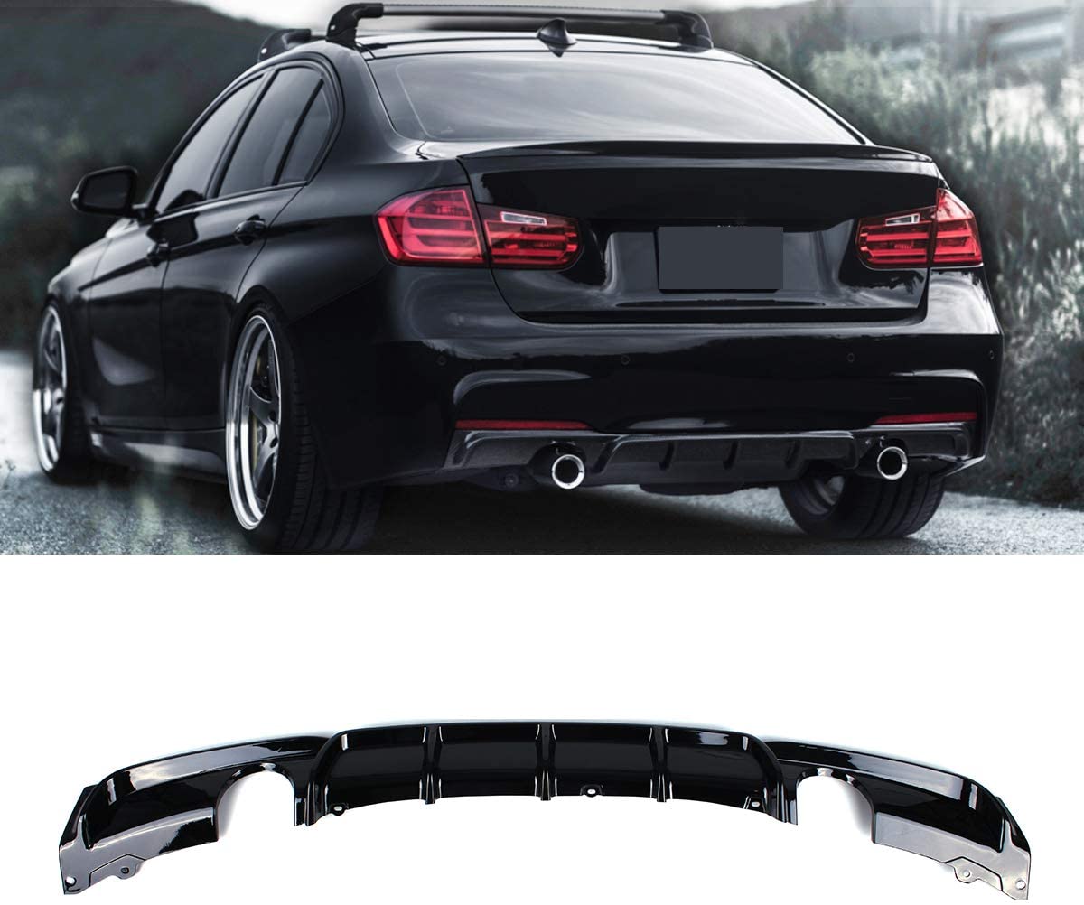 2012-2018 BMW F30 3 SERIES GLOSS BLACK REAR DIFFUSER M PERFORMANCE STYLE (DUAL  OUTLET)